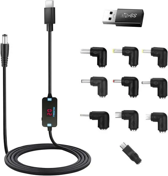 Main image of USB C to DC Adapter Barrel PD Trigger Cable(3.3ft) with 10 Connector Tips USB to DC Power Cable can Switch Voltage by Pressing The Key Support LED Display Voltage