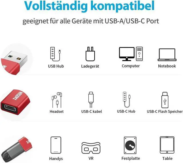 Alt view image 6 of 7 - [10Gbps] USB C Female to USB Male Adapter (2-Pack) 3.1 USB A to USB C Adapter One-Sided SuperSpeed Data Sync & 100W Fast Charging For iphone 15 Plus Pro Max Laptop Charger Quest Link etc.