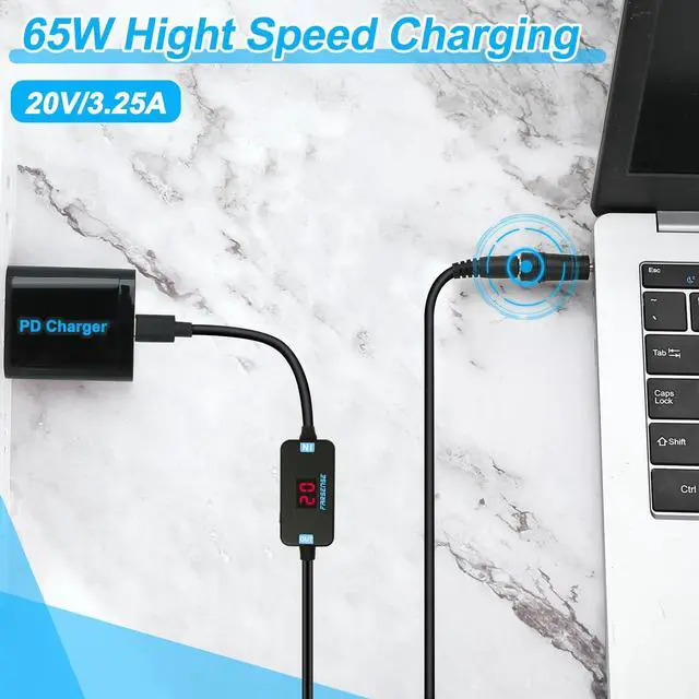 Alt view image 2 of 7 - USB C to DC Adapter Barrel PD Trigger Cable(3.3ft) with 10 Connector Tips USB to DC Power Cable can Switch Voltage by Pressing The Key Support LED Display Voltage