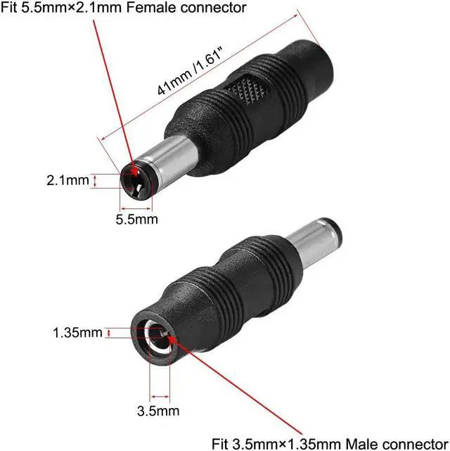 Alt view image 2 of 3 - 5pcs DC Power Connector Adapter 5.5mm x 2.1mm Male Plug to 3.5mm x 1.35mm Female Jack Converter for Laptop CCTV Camera Strip Lighting Black