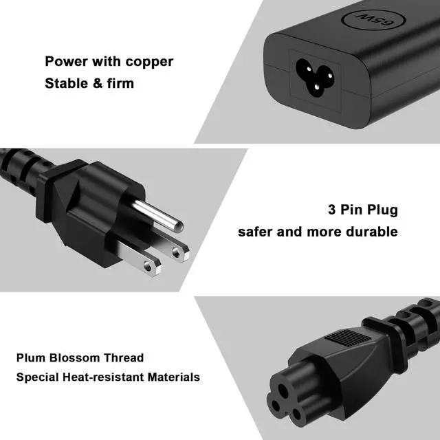 Alt view image 5 of 7 - New Slim 65W USB C  Laptop Charger Replacement AC Adapter for  Latitude 7420 Charger 5440 5430 5420 5520 5530 5540 XPS 13 9305 Chromebook 3100 Computer Type C Fast Charging 11FT Power Cord