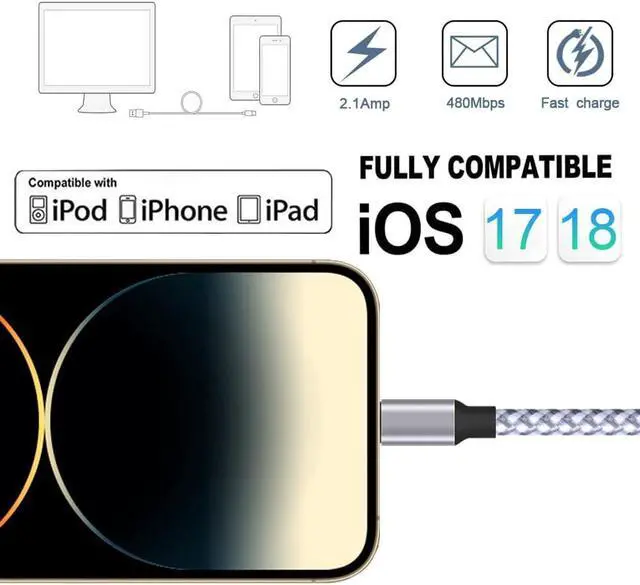 Alt view image 5 of 7 - for iPhone Charger [MFi Certified] Lightning Cable 3PACK 6FT Nylon Braided USB Charging Cable High Speed Transfer Cord Compatible with iPhone 14/13/12/11 Pro Max/XS MAX/XR/XS/X/8/iPad