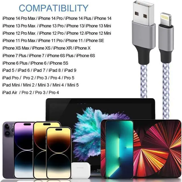 Alt view image 7 of 7 - for iPhone Charger [MFi Certified] Lightning Cable 3PACK 6FT Nylon Braided USB Charging Cable High Speed Transfer Cord Compatible with iPhone 14/13/12/11 Pro Max/XS MAX/XR/XS/X/8/iPad