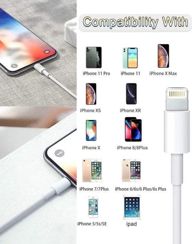 Alt view image 5 of 7 - 4 Pack [Apple MFi Certified] Apple Charging Cables 6ft iPhone Chargers Lightning Fast iPhone Charging Cord for iPhone 12/11/11Pro/11Max/ X/XS/XR/XS Max/8/7 ipad(White)