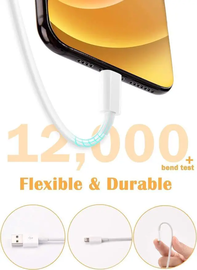 Alt view image 6 of 7 - 4 Pack [Apple MFi Certified] Apple Charging Cables 6ft iPhone Chargers Lightning Fast iPhone Charging Cord for iPhone 12/11/11Pro/11Max/ X/XS/XR/XS Max/8/7 ipad(White)