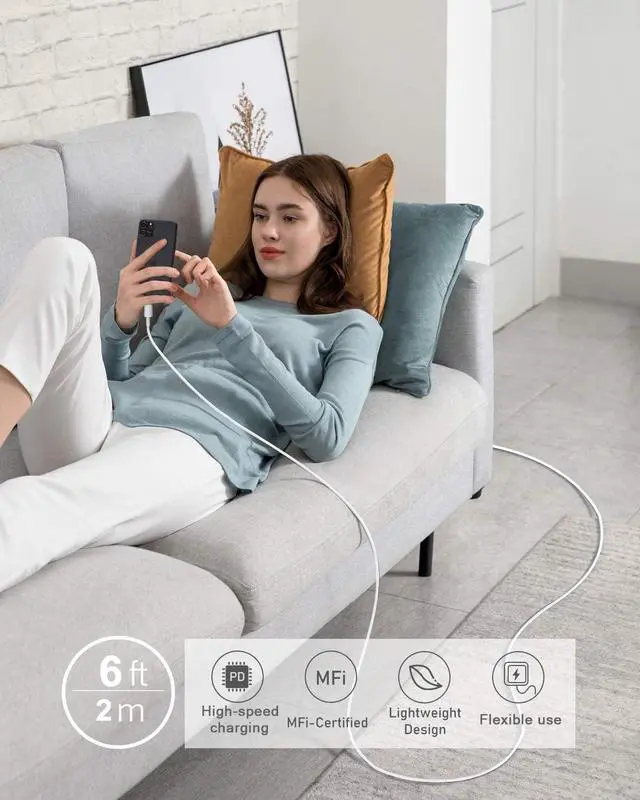 Alt view image 7 of 7 - 4 Pack [Apple MFi Certified] Apple Charging Cables 6ft iPhone Chargers Lightning Fast iPhone Charging Cord for iPhone 12/11/11Pro/11Max/ X/XS/XR/XS Max/8/7 ipad(White)