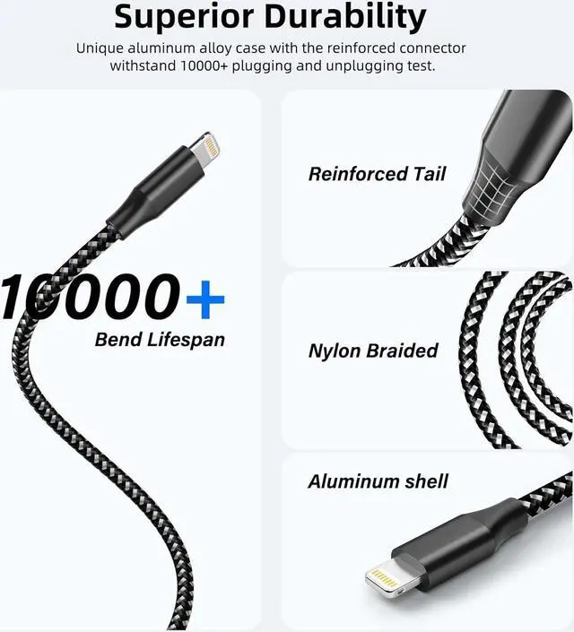 Alt view image 5 of 7 - iPhone Charger Fast Charging Cord 3 Pack 10 FT Apple MFi Certified Lightning Cable Nylon Braided iPhone Charger Cord Compatible with iPhone 13 12 11 Pro Max XR XS X 8 7 6 Plus SE iPad and More