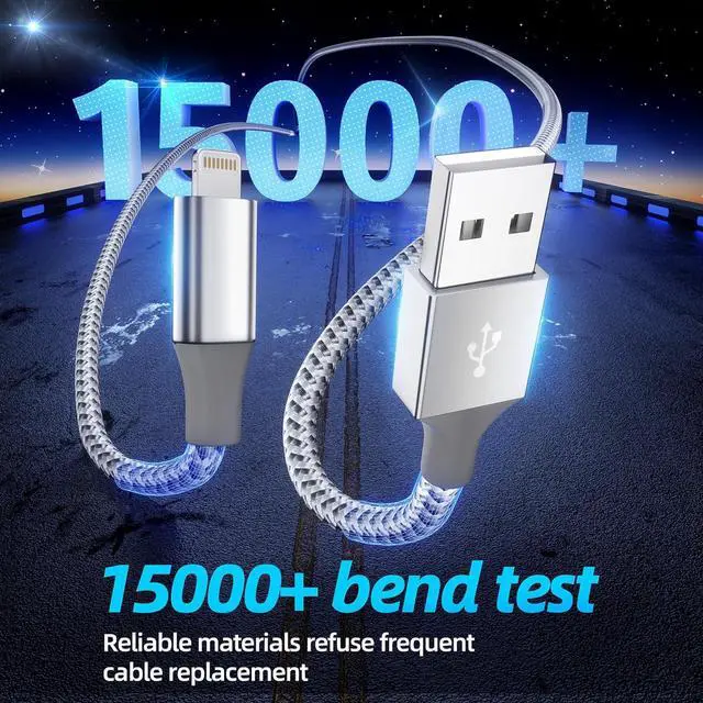 Alt view image 7 of 7 - iPhone Charger 3pack 10FT Apple MFi Certified Long Lightning Cable Fast Charging High Speed Data Sync USB Cable Compatible iPhone 14 13/12/11 Pro Max/XS MAX/XR/XS/X/8/7/Plus/6S (Grey White)