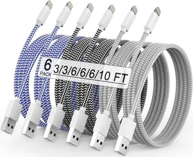 Main image of iPhone Charger 6Pack(3/3/6/6/6/10FT) Apple MFi Certified Fast Charging Lightning Cable iPhone Charger Cord Nylon Braided for iPhone 14 13/12/11 Pro Max/XS MAX/XR/XS/X/8/7/Plus/6S iPad and More