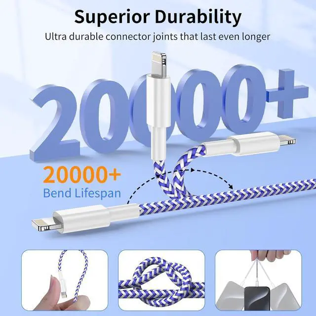 Alt view image 2 of 7 - iPhone Charger 6Pack(3/3/6/6/6/10FT) Apple MFi Certified Fast Charging Lightning Cable iPhone Charger Cord Nylon Braided for iPhone 14 13/12/11 Pro Max/XS MAX/XR/XS/X/8/7/Plus/6S iPad and More