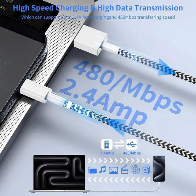 Alt view image 5 of 7 - iPhone Charger 6Pack(3/3/6/6/6/10FT) Apple MFi Certified Fast Charging Lightning Cable iPhone Charger Cord Nylon Braided for iPhone 14 13/12/11 Pro Max/XS MAX/XR/XS/X/8/7/Plus/6S iPad and More