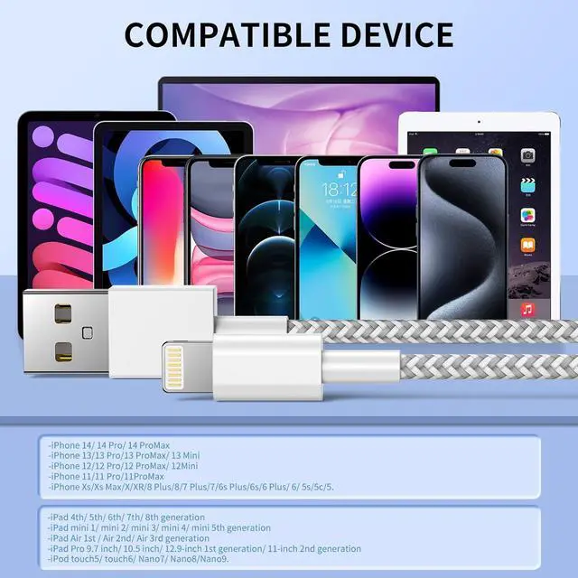 Alt view image 7 of 7 - iPhone Charger 6Pack(3/3/6/6/6/10FT) Apple MFi Certified Fast Charging Lightning Cable iPhone Charger Cord Nylon Braided for iPhone 14 13/12/11 Pro Max/XS MAX/XR/XS/X/8/7/Plus/6S iPad and More