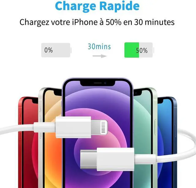 Alt view image 3 of 7 - USB C to Lightning Cable 3 Pack 6FT iPhone Charger  MFi Certified Power Delivery Fast Charging Cord Compatible with iPhone 14/13/12/11/XS/XR/X/8