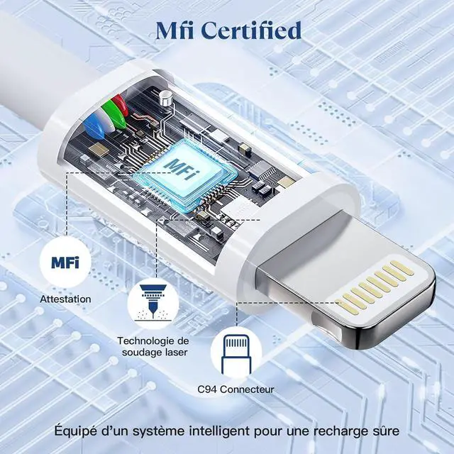 Alt view image 4 of 7 - USB C to Lightning Cable 3 Pack 6FT iPhone Charger  MFi Certified Power Delivery Fast Charging Cord Compatible with iPhone 14/13/12/11/XS/XR/X/8
