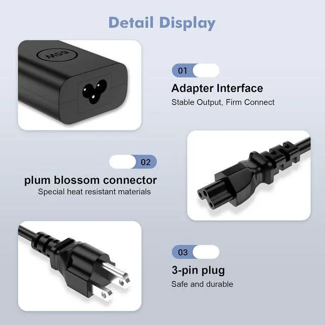Alt view image 4 of 6 - Replacement for Dell Laptop Charger USB C 65W 45 Watt - Slim AC Adapter for Dell Latitude 5420 Charger 5540 5520 7420 5440, XPS 13 Chromebook 3100 Computer Type C Fast Charging Long Power Cord 11ft