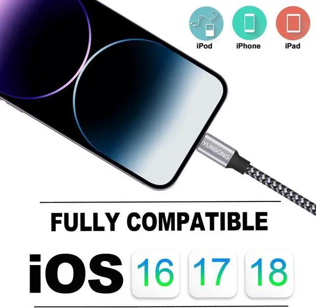 Alt view image 4 of 7 - iPhone Charger [MFi Certified] 3Pack 6FT Nylon Braided Lightning Cable Fast Charging High Speed Data Sync USB Cord Compatible with iPhone 14 13 12 11 Pro Max XS XR X 8 7 6S 6 Plus SE