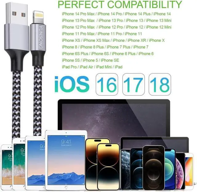 Alt view image 7 of 7 - iPhone Charger [MFi Certified] 3Pack 6FT Nylon Braided Lightning Cable Fast Charging High Speed Data Sync USB Cord Compatible with iPhone 14 13 12 11 Pro Max XS XR X 8 7 6S 6 Plus SE