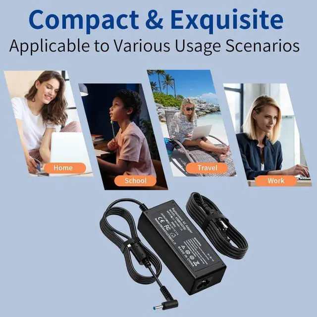 Alt view image 6 of 6 - 45W 19.5V 2.31A for HP Laptop Charger Blue Tip HP Pavilion x360 Charger 11 13 15 Envy X360 13 15 Zbook 14u G4 G5 15u 15 G3 Stream 11 13 14 HP Model 15 Laptop Charger AC Adapter with Power Cord