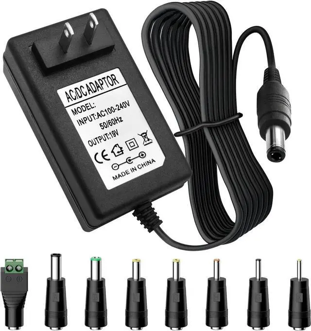 Main image of 12 Volt Power Supply 5 Amp AC Adapter 100~240V 50-60hz 12V 5A Power Cord 12V Transformer AC to DC Converter 6.2FT with 14 Tips for LED Light CCTV Security Camera Speaker Monitor Screen Router