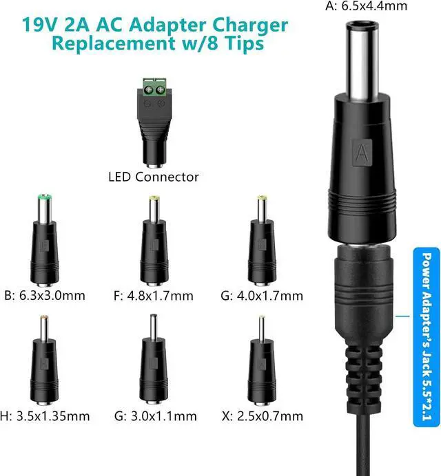 Alt view image 2 of 7 - 12 Volt Power Supply 5 Amp AC Adapter 100~240V 50-60hz 12V 5A Power Cord 12V Transformer AC to DC Converter 6.2FT with 14 Tips for LED Light CCTV Security Camera Speaker Monitor Screen Router