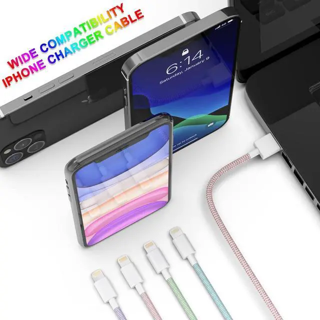Alt view image 7 of 7 - 6Pack [MFi Certified] for iPhone Charger 3/3/6/6/6/9 FT Long Lightning Cable Fast USB Charging High Speed Data Cord Compatible iPhone 14 13 12 11 Pro Max XR XS X 8 7 6 Plus SE - Pastel Cute Colors