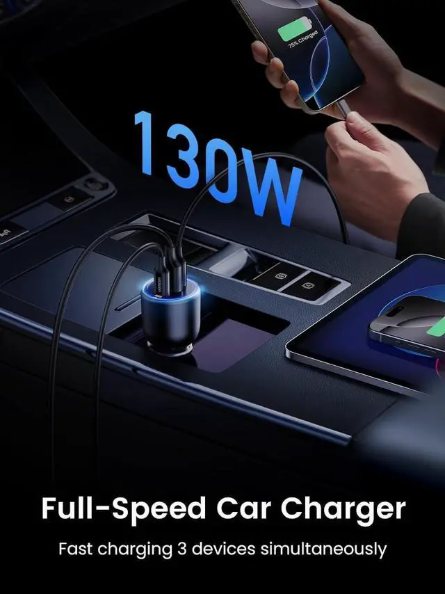 Alt view image 3 of 7 - 130W USB C Car Charger PD 100W +PD 30W Type C Car Charger Adapter Fast Charging Car Charger Compatible with iPhone 16 16 Plus 16 Pro 16 Pro Max Galaxy S24 S23 Ultra iPad MacBook and More