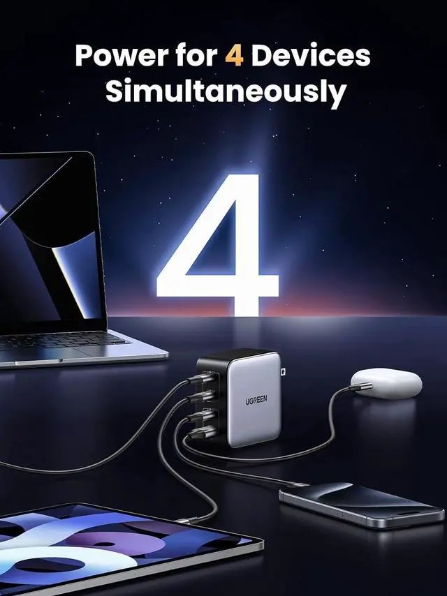 Alt view image 3 of 7 - 100W USB C Charger Nexode 4-Port GaN Foldable Compact Fast Laptop Charger Power Adapter for MacBook Pro/Air iPad Pro iPhone 16 Pro Galaxy S25/S24 Steam Deck Google Pixelbook and More