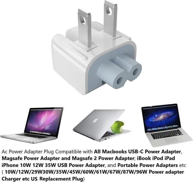 Alt view image 3 of 5 - Mac Duckhead AC Power Adapter Wall Folding Plug US Charger Adapter Standard Plugs Converter Duck Head Replace for A-pple MacBook/Mac iBook/iPhone/Ipad/iPod etc (2 Packs)