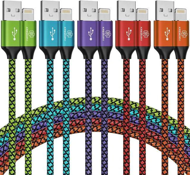 Main image of iPhone Charger 5 Pack 10 ft USB Lightning Cable  Mfi Certified Cable Fast Charging Cord Nylon Braided Compatible with iPhone 14 13 12 11 XS XR X Pro Max 8 7 6 6S 6 Plus Mini 5S SE Plus iPad