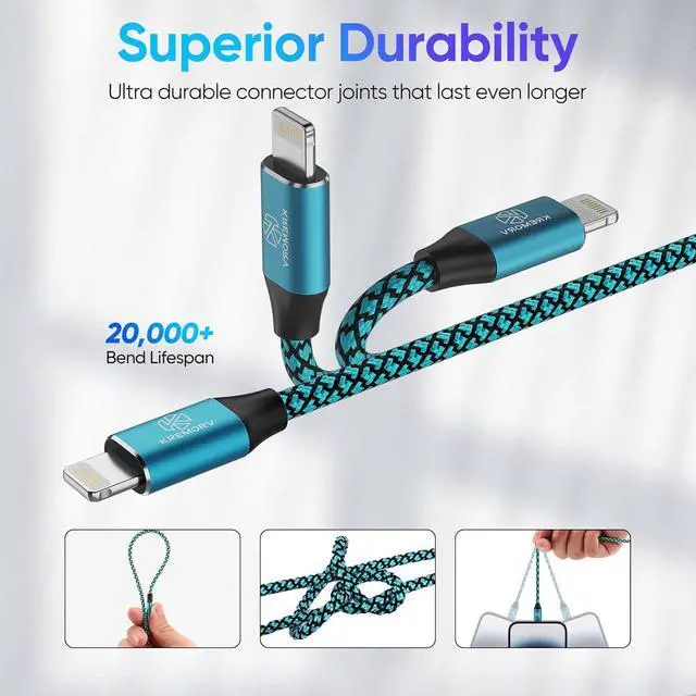 Alt view image 2 of 7 - iPhone Charger 5 Pack 10 ft USB Lightning Cable  Mfi Certified Cable Fast Charging Cord Nylon Braided Compatible with iPhone 14 13 12 11 XS XR X Pro Max 8 7 6 6S 6 Plus Mini 5S SE Plus iPad