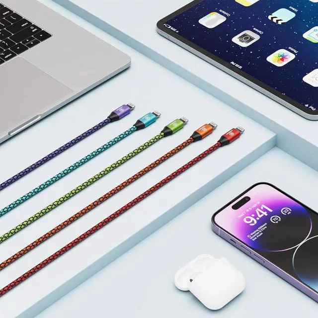 Alt view image 6 of 7 - iPhone Charger 5 Pack 10 ft USB Lightning Cable  Mfi Certified Cable Fast Charging Cord Nylon Braided Compatible with iPhone 14 13 12 11 XS XR X Pro Max 8 7 6 6S 6 Plus Mini 5S SE Plus iPad