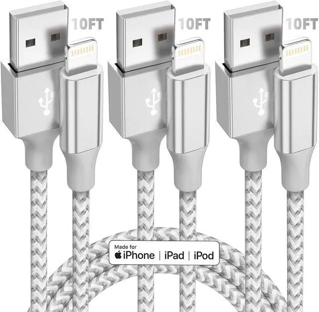 Main image of iPhone Charger [Apple MFi Certified] 3pack 10FT Long Lightning Cable Fast Charging High Speed Data Sync USB Cable Compatible iPhone 13/12/11 Pro Max/XS MAX/XR/XS/X/8/7/Plus/6S (Grey White)