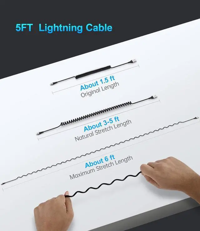 Alt view image 5 of 7 - iPhone Charger Cable for Car (3FT/5FT) 2Pack Coiled Lightning Cable [Apple MFi Certified] Retractable Charging Cord Compatible with iPhone 14/13/12/11 Pro Max/XS MAX/XR/XS/8/iPad/iPod/CarPlay