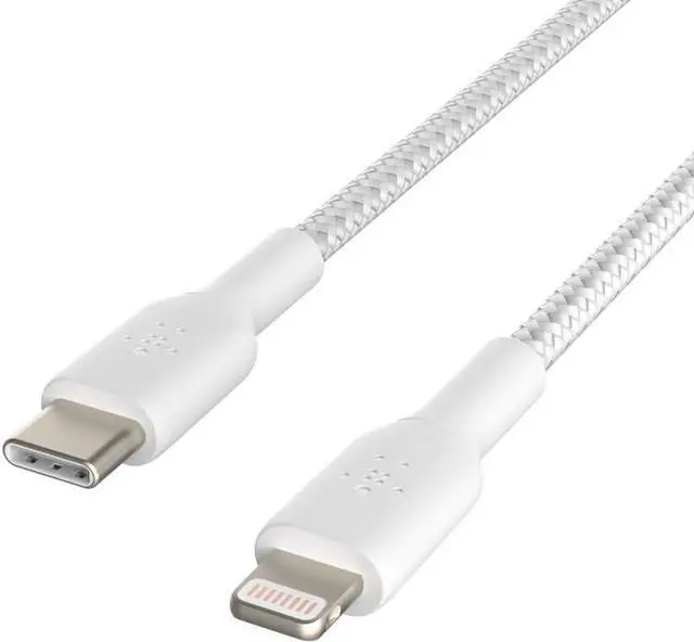 Main image of BoostCharge Nylon Braided USB C to Lightning Cable 6.6ft/2M - MFi Certified 18W Power Delivery iPhone Charger Cord -  Charger USB C Cable - Fast Charging for iPhone 14 iPhone 13 - White