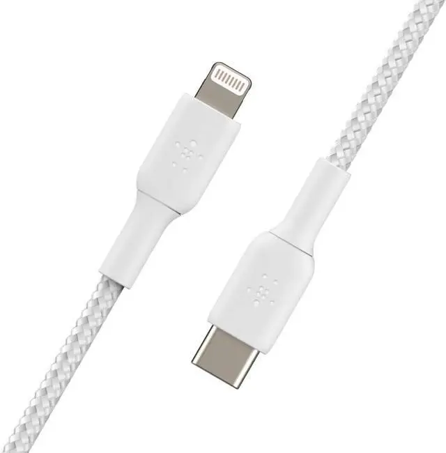 Alt view image 2 of 5 - BoostCharge Nylon Braided USB C to Lightning Cable 6.6ft/2M - MFi Certified 18W Power Delivery iPhone Charger Cord -  Charger USB C Cable - Fast Charging for iPhone 14 iPhone 13 - White