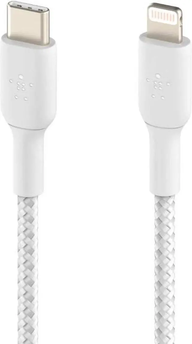 Alt view image 3 of 5 - BoostCharge Nylon Braided USB C to Lightning Cable 6.6ft/2M - MFi Certified 18W Power Delivery iPhone Charger Cord -  Charger USB C Cable - Fast Charging for iPhone 14 iPhone 13 - White