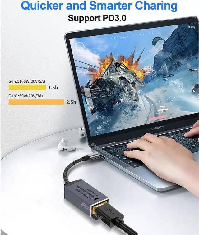 Alt view image 3 of 5 - USB C to Slim Tip Adapter 100W PD3.0 Fast Charging for Convert Square Charger to Type-C Power for  Thinkpad MacBook Chromebook Nintendo Switch and Any USB C Devices Input 15-20VDC