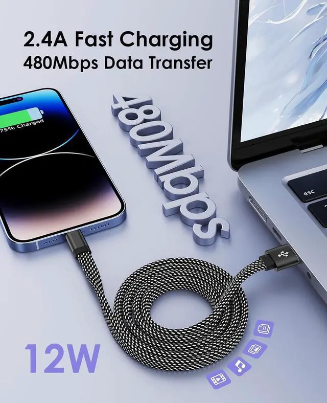 Alt view image 3 of 7 - Magnetic Lightning Cable 3.3ft Coiled iPhone Charger Cord Braided iPhone Charging Cable MFi Certified Compatible with iPhone 14 13 13Pro 12 11 Max XS XR X 8 7 SE Flat