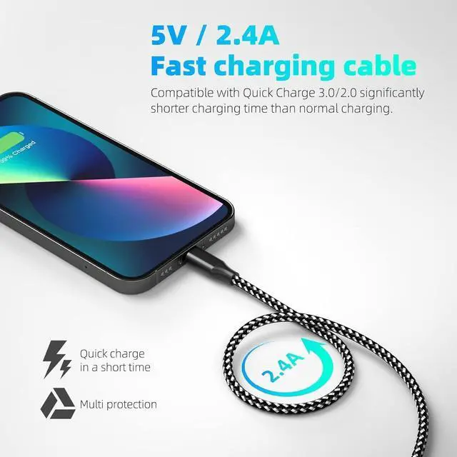 Alt view image 5 of 7 - iPhone Charger 3 Pack 10 FT iPhone Charger Fast Charging Cord Apple MFi Certified Lightning Cable Nylon Braided Compatible with iPhone 14 13 12 11 Pro Max XR XS X 8 7 6 Plus SE iPad and More