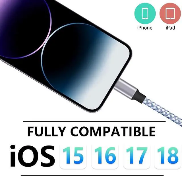 Alt view image 3 of 7 - iPhone Charger 3pack 6ft MFi Certified Best New Nylon Braided Lightning Cable Cell Phone Fast Charger Cord Compatible with iPhone14/13/12/11Pro Max/XS/XR/X/8/7/6/5/SE/iPad More