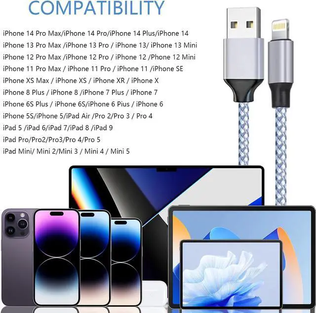 Alt view image 4 of 7 - iPhone Charger 3pack 6ft MFi Certified Best New Nylon Braided Lightning Cable Cell Phone Fast Charger Cord Compatible with iPhone14/13/12/11Pro Max/XS/XR/X/8/7/6/5/SE/iPad More