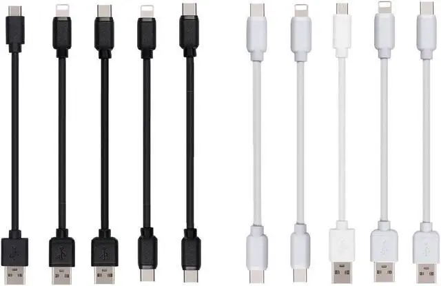 Main image of 10-Pack Multi Short USB Cables & TypeC-C Cables for Charging Stations Compatible/w iPhone16 &15 iPhone5-14/ iPads/iPad Mini/iPad Pros/ Moblies & Tablets/Pixel & Nexus/HTC/Sony(Black)