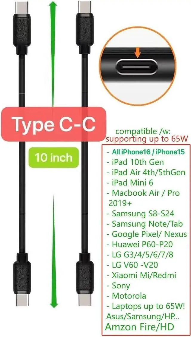 Alt view image 5 of 6 - 10-Pack Multi Short USB Cables & TypeC-C Cables for Charging Stations Compatible/w iPhone16 &15 iPhone5-14/ iPads/iPad Mini/iPad Pros/ Moblies & Tablets/Pixel & Nexus/HTC/Sony(Black)