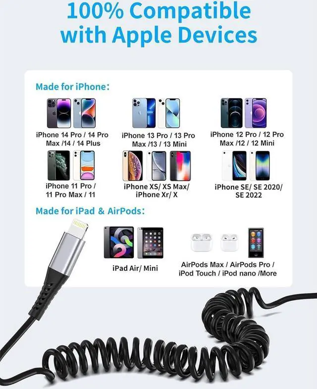 Alt view image 7 of 7 - Coiled Lightning Cable for Car 2Pack Retractable iPhone Charger Cable Fast Charging [MFi Certified] Short Apple CarPlay USB to Lightning Cord for iPhone 14 13 12 11 Pro Max Mini XR XS 8 SE iPad