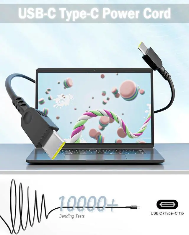Alt view image 3 of 7 - 2025 New Slim 65W USB C Laptop Charger for  Thinkpad/Yoga/Chromebook Computer Type C Fast Charging Power Cord Ac Adapter