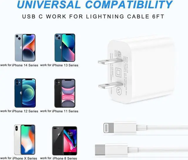 Alt view image 5 of 7 - for iPhone Charger Fast Charging 3Pack USB-C Wall Charger Block with 6FT USB C to Lightning Cables Compatible for iPhone 14/14 Pro/14Pro Max/13/12/11/Xs Max Type C Charge