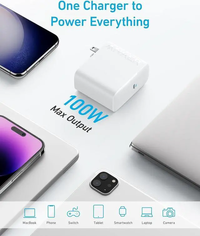 Alt view image 4 of 7 - Mac Book Pro Charger 100W USB C Charger Compact and Foldable Fast Charger for MacBook Air  Galaxy iPad Pro and All USB C Devices 5 ft USB C to USB C Cable Included