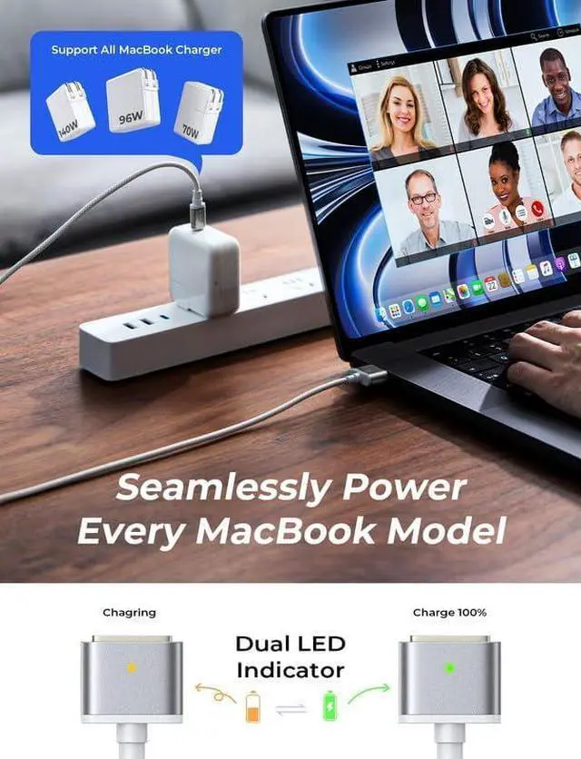 Alt view image 4 of 7 - USB-C to Magnetic 3 Cable (6.6FT Space Gray) Fit for MacBook Air Charger MagSafe Gen 3 Port 140W Magnetic Safe 3 Cable Fit for 2024 MacBook Pro 14 16 M4 2023 MacBook Air 13 15 M3 & More