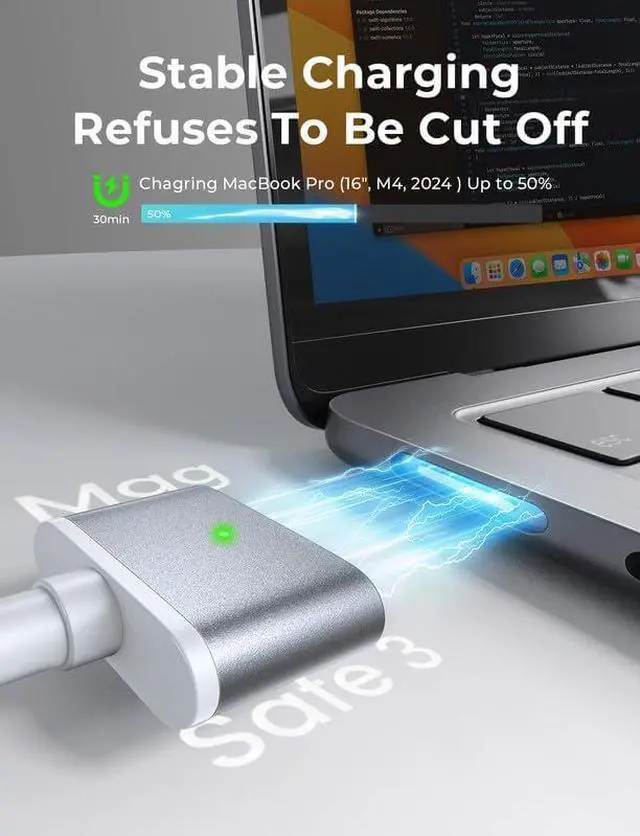 Alt view image 5 of 7 - USB-C to Magnetic 3 Cable (6.6FT Space Gray) Fit for MacBook Air Charger MagSafe Gen 3 Port 140W Magnetic Safe 3 Cable Fit for 2024 MacBook Pro 14 16 M4 2023 MacBook Air 13 15 M3 & More