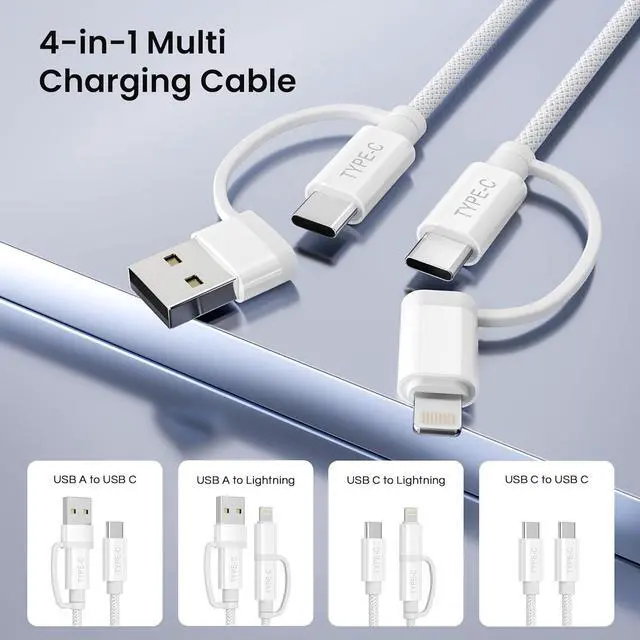 Alt view image 3 of 7 - 4-in-1 USB C Charger Cable 6.6FT for iPhone 16 15 Pro AirPods 4/4th Generation/3 60W Charging Multi Charging Cord with USB-A Adapter/iOS/TypeC for  2 Max 2024 iWatch 10 S24 S23